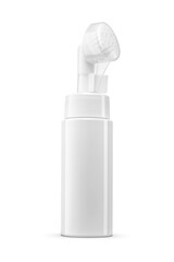 Brush head plastic bottle dispenser. Foaming sprayer for cosmetics or detergents isolated....