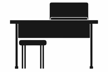 Detailed Black Silhouette Vector Illustration of a Teacher's Desk on a White Background
