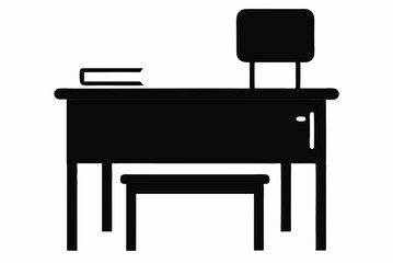 Detailed Black Silhouette Vector Illustration of a Teacher's Desk on a White Background