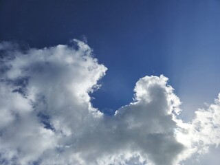 White fluffy cumulus clouds in the summer sky