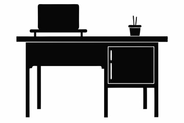 Detailed Black Silhouette Vector Illustration of a Teacher's Desk on a White Background