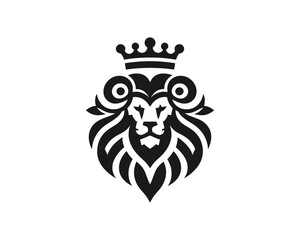 Lion King Silhouette logo design icon symbol vector illustration. Black color lion logo.
