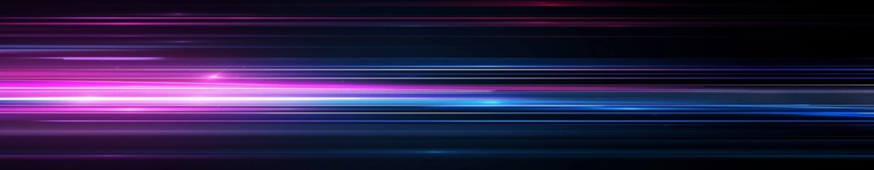 Abstract background with blurred light streaks and neon lights in shades of dark blue, purple, and pink.