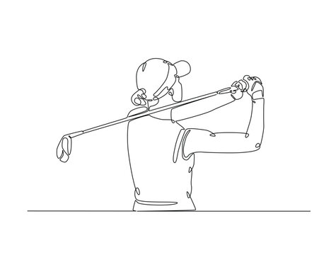 single line golfer swinging golf club clip art preview