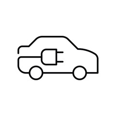 Electric car with plug icon. Simple outline style. EV car, green hybrid vehicles charging point, eco friendly vehicle concept. Thin line symbol. Vector illustration isolated.