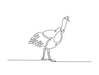 Continuous one line drawing of turkey for livestock and farming concept. Abstract turkey in single line art illustration. Editable vector.