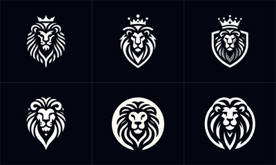 Fototapeta premium Set of Lion King logo design icon symbol vector template.