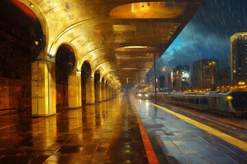 Fototapeta premium Futuristic cyberpunk cityscape with towering skyscrapers and industry