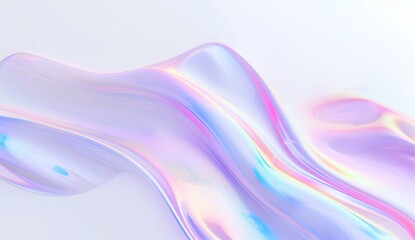 Obraz premium Abstract iridescent holographic fluid shapes on a white background. Abstract 3D rendering of transparent glossy liquid in pastel colors.