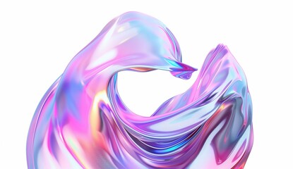 3D render of an abstract, colorful, iridescent shape isolated on a white background.
