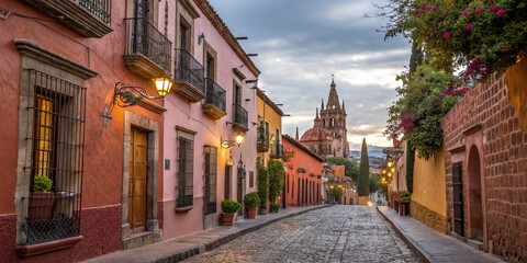 Obraz premium Captivating Colonial Architecture and Colorful Streets of San Miguel de Allende, Showcasing the Charm of Mexico's Cultural Heritage and Vibrant Travel Destinations