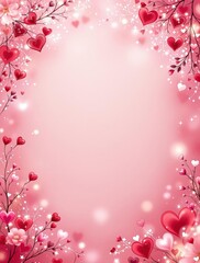 Romantic Valentine's Day Background with Hearts and Floral Elements