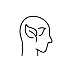 Green thinking icon. Simple outline style. Think green, nature and ecology, person head with leaves, plant, leaf, environment concept. Thin line symbol. Vector illustration isolated.