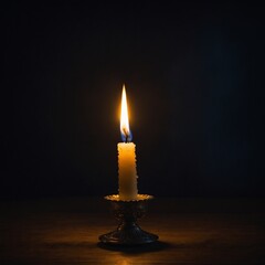A single candle glowing in a dark room.