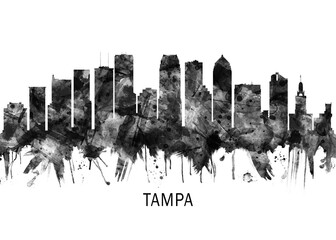 Fototapeta premium Tampa Florida Skyline BW, abstract painting travel poster urban landscape modern art downtown skyline illustration landmarks skyscrapers artwork architecture