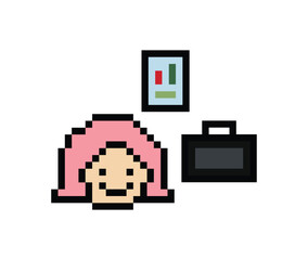 Cartoon cute pixel cartoon 8bit character business woman office smart work game for decoration business 8 bit female lady teacher businesswoman career smart character game png vector.