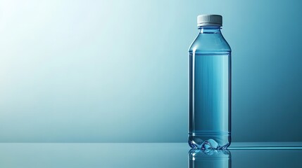 Clear plastic water bottle on blue background