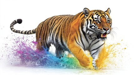 Naklejka premium Vibrant Tiger Illustration with Splash Colors