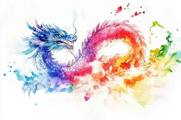 Naklejka premium A Colorful Watercolor Painting Of A Majestic Dragon