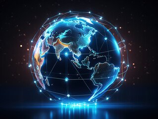 Obraz premium Incredible digital world, centered on America, enables global connectivity, high-speed data transfer