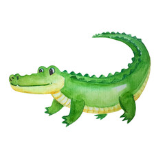 Obraz premium Adorable Green Crocodile Illustration Cute Cartoon Reptile Wildlife Animal Art