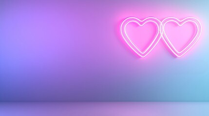 Two pink neon hearts glowing on a soft gradient background, symbolizing love and modern romance
