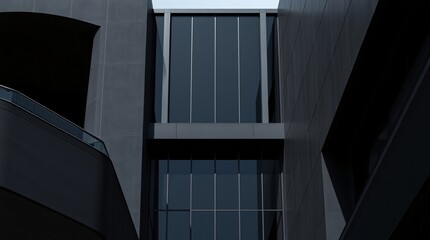 Fototapeta premium Modern Architectural Facade: A low-angle shot of an imposing modern building with sleek lines and expansive glass panels, creating a sense of grandeur and sophistication. 