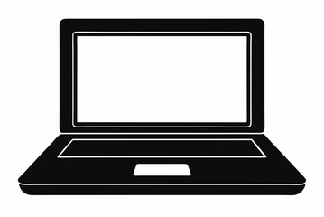 Bold Black Silhouette Laptop Vector Illustration on White Background