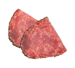 slices of spanish sausage isolated on white