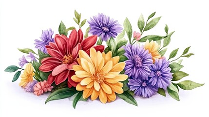 Watercolor Painting of a Colorful Floral Bouquet
