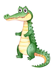 Fototapeta premium Cute Cartoon Crocodile Illustration Childrens Book Happy Reptile Watercolor Animal