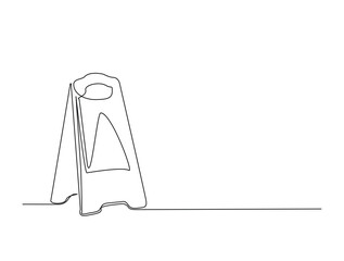 Continuous one line drawing of Wet floor caution sign. Public warning slippery sign in single line draw vector illustration. Editable vector.