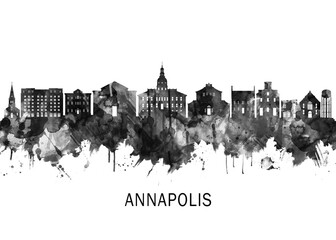 Fototapeta premium Annapolis Maryland Skyline BW, abstract painting travel poster urban landscape modern art downtown skyline illustration landmarks skyscrapers artwork architecture