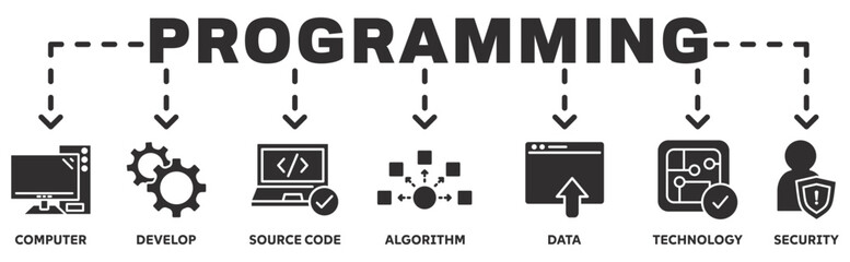 Feedback banner web icon vector illustration concept with icon of computer, develop, source code, algorithm, data, technology, security