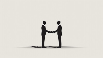 Illustration with two businesspeople in silhouette, shaking hands in professional gesture of agreement