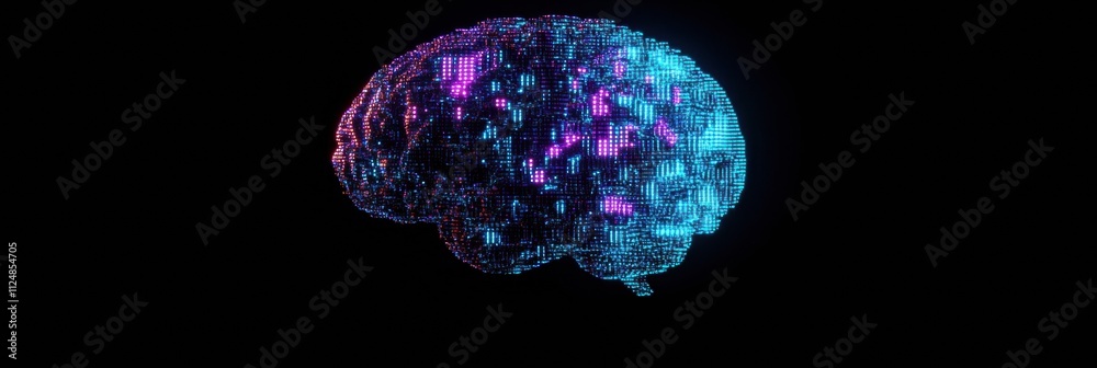 Aufkleber A digital brain constructed from luminous grids and binary code highlights the future of technology and artificial intelligence, inviting exploration. Generative AI