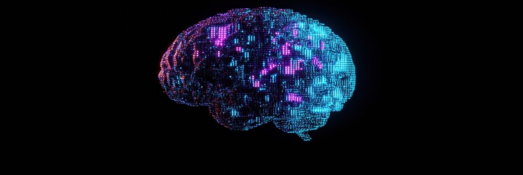 A digital brain constructed from luminous grids and binary code highlights the future of technology and artificial intelligence, inviting exploration. Generative AI - Powered by Adobe