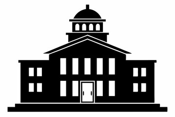 Black Silhouette Vector Illustration of a University Building on a White Background