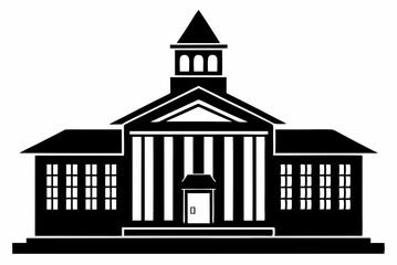 Black Silhouette Vector Illustration of a University Building on a White Background