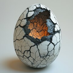 Rotten Egg with Cracked Shell on White Surface - Photorealistic Decay of Food Concept