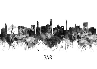 Fototapeta premium Bari Italy Skyline BW, cityscape buildings city skyline architecture illustration abstract modern painting travel poster landscape print urban art
