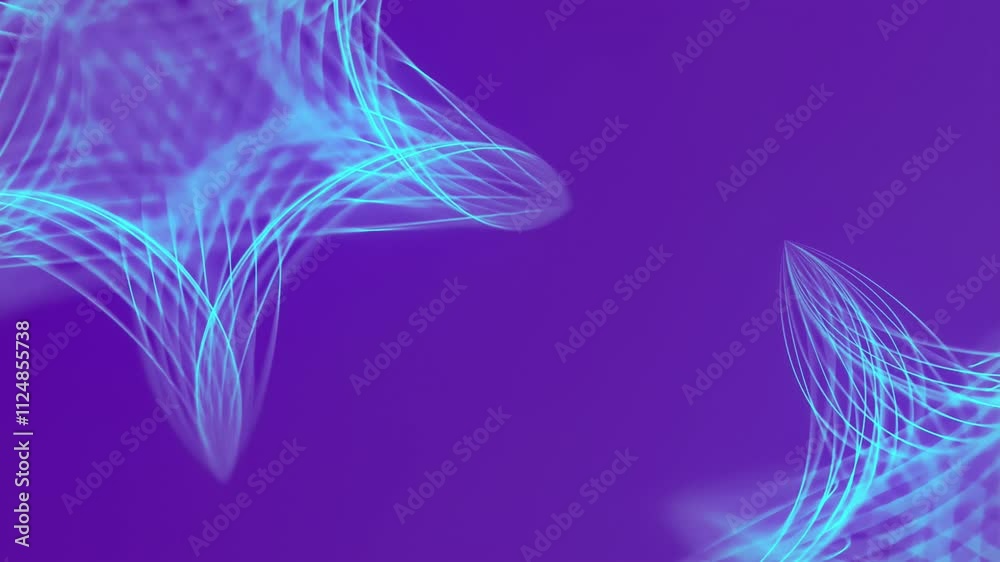 Poster Digital seamless loop animation of abstract geometric shapes with blue glowing lines on a purple background. The style is minimalist and futuristic. 3d rendering 4K