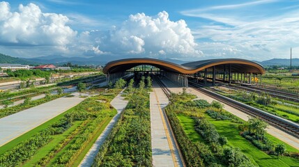 Fototapeta premium Scenic View of Newly Completed Lao China Railway Station