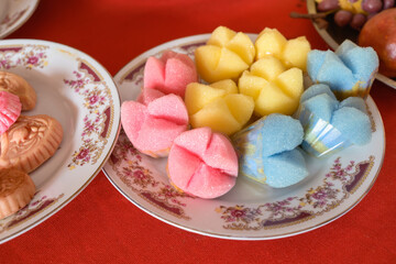 Handmade fake dessert made from sponge, traditional Chinese steamed cup cakes, food replicas