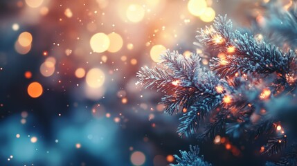 Winter Blurred Background with Sparkling Snowflakes and Soft Glowing Lights Creating a Festive and Cozy Scene