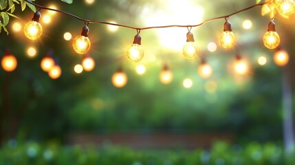 Beautiful Outdoor Party with String Lights and Soft Greenery for Elegant and Cozy Celebration Atmosphere