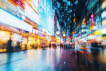 Obraz premium Vibrant nightlife in lively asian urban street with neon lights.