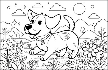 Cute Dog line art illustration for a children's coloring book