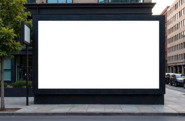 Blank billboard mockup in urban environment, on facade, empty space to showcase your advertising or branding campaign