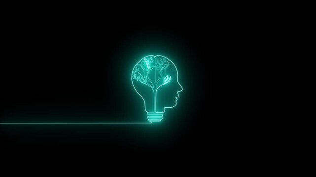 brain concept neon line .Neon brain icon animation. Futuristic glowing polygonal diagram of the human brain in the form of connected lines. Abstract circuit brain animation